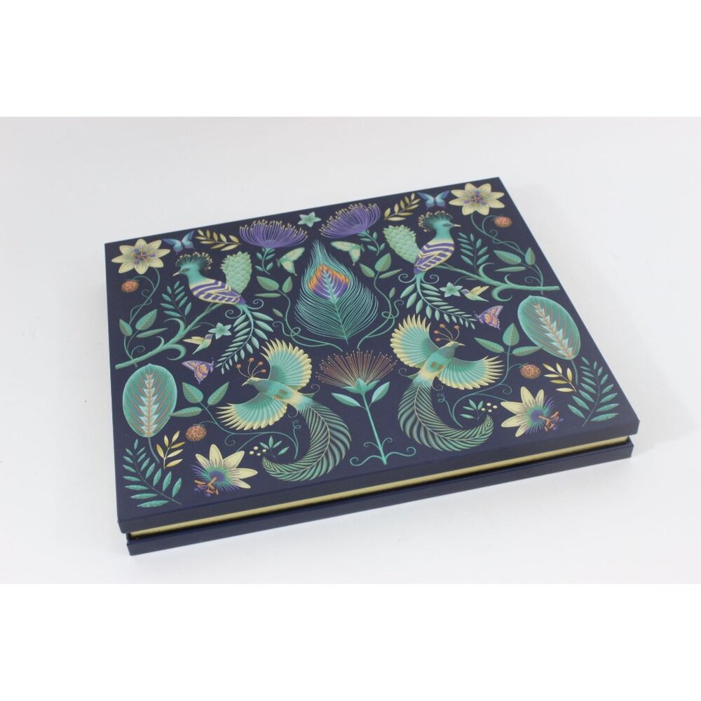 Marks & Spencer Birds of Paradise Decorative Storage Box Tin Navy & Gold 11”